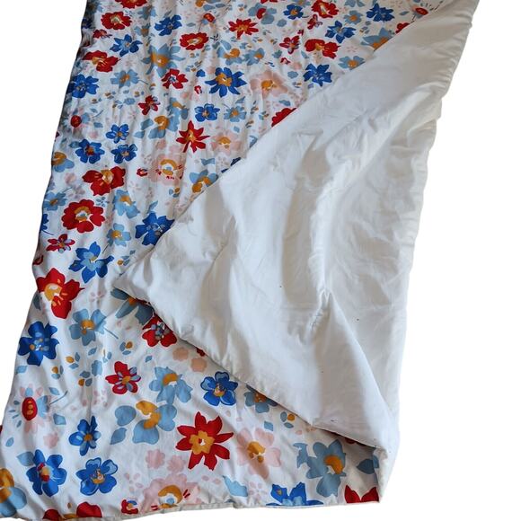 Vintage Twin Blanket Comforter Bedspread 91.5 x 62 White Red Floral Bohemian - Picture 1 of 15